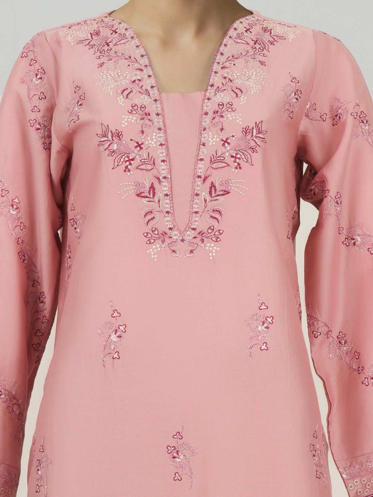 2 Piece Satin Suit- Embroidered (Pret)
