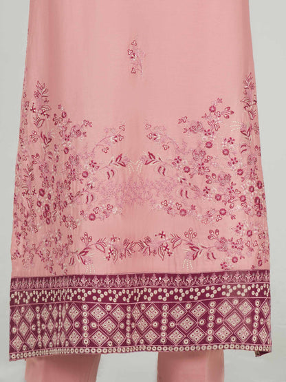2 Piece Satin Suit- Embroidered (Pret)