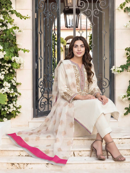 3 Piece Dobby Suit- Embroidered (Pret)