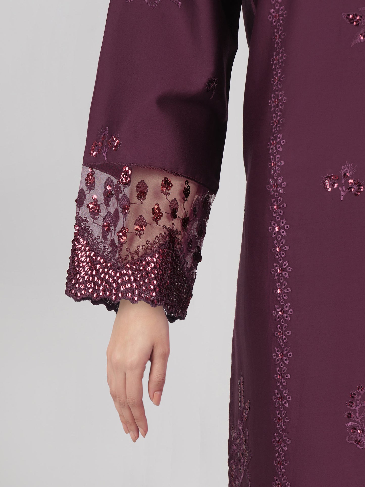 3 Piece Satin Suit- Embroidered (Pret)