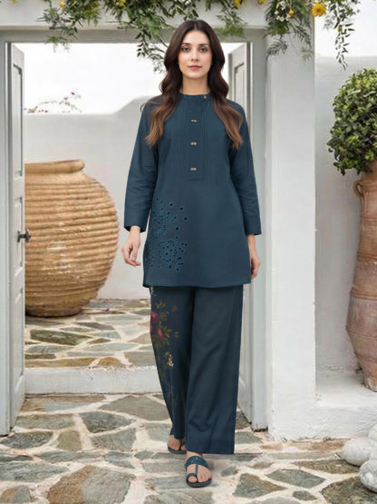 Lawn Slub Co-ord Set- Embroidered