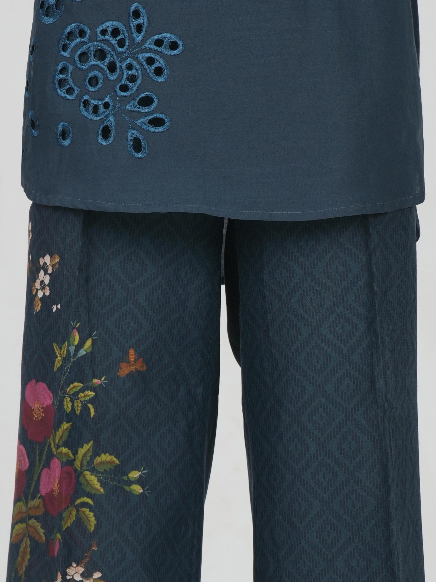 Lawn Slub Co-ord Set- Embroidered