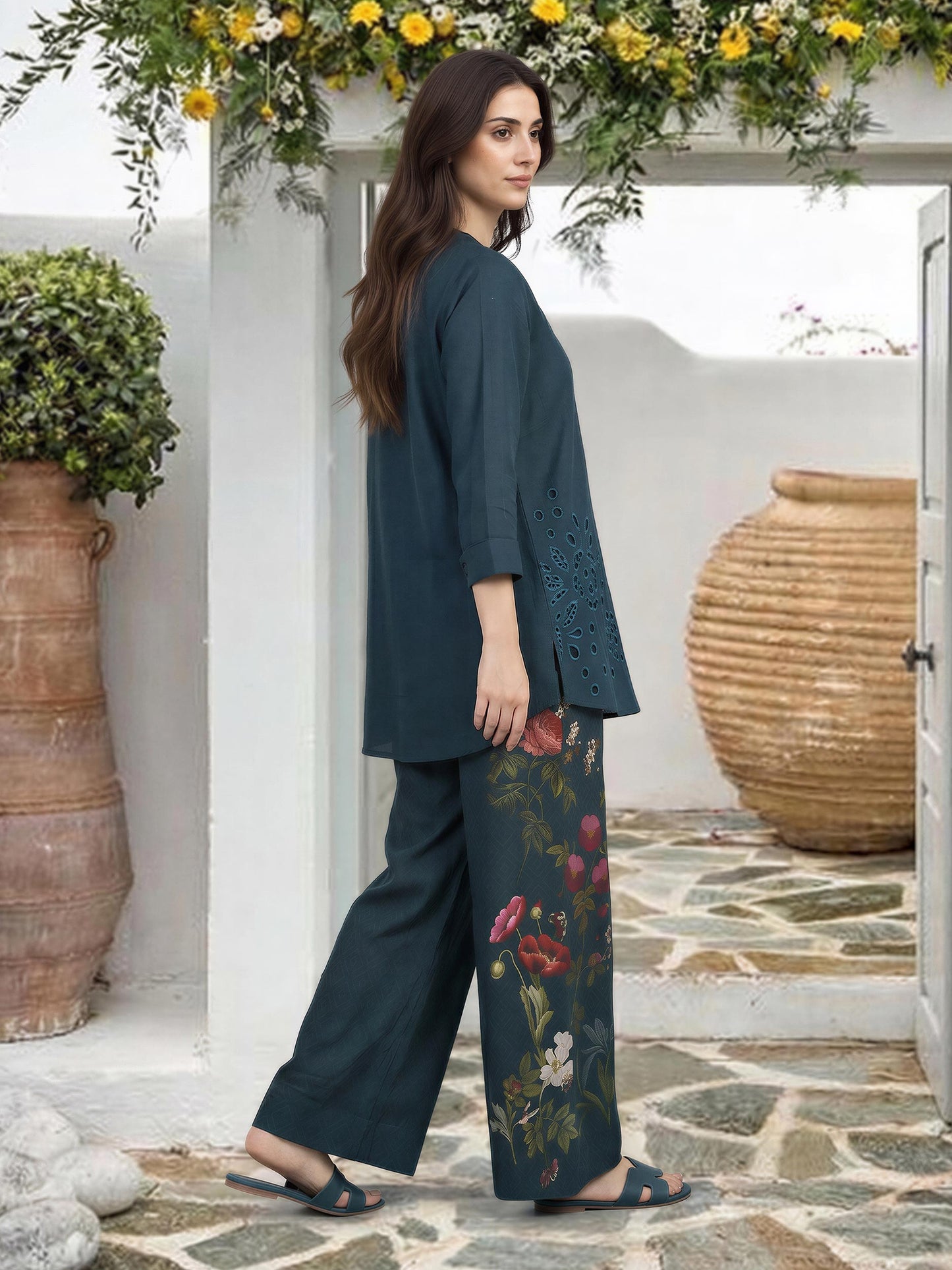 Lawn Slub Co-ord Set- Embroidered