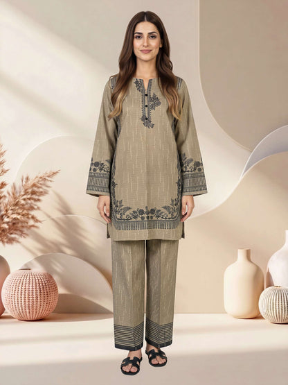 Lawn Slub Co-ord Set- Embroidered