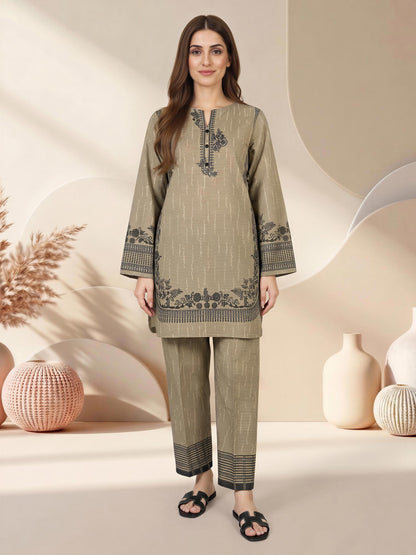 Lawn Slub Co-ord Set- Embroidered