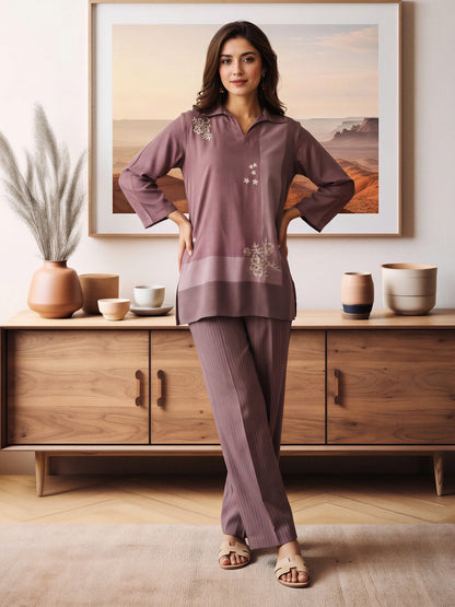 Crepe Co-ord Set- Embroidered