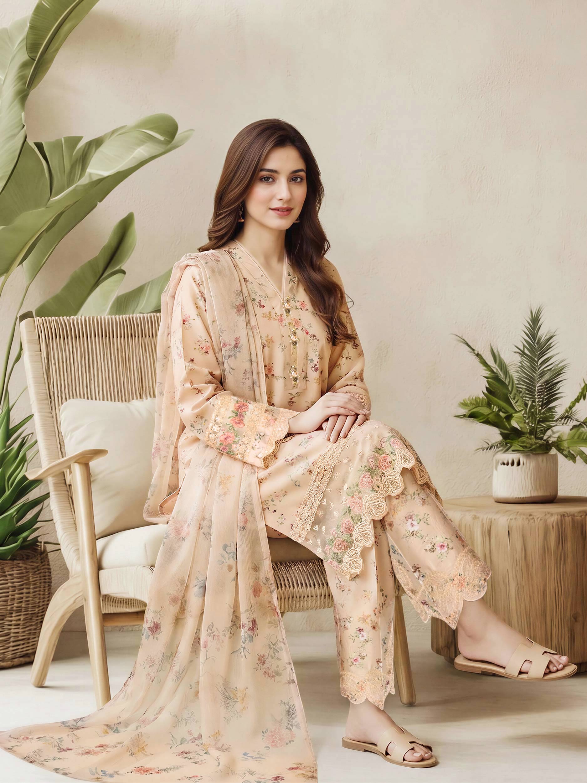 3 Piece Silk Suit- Embroidered (Pret)