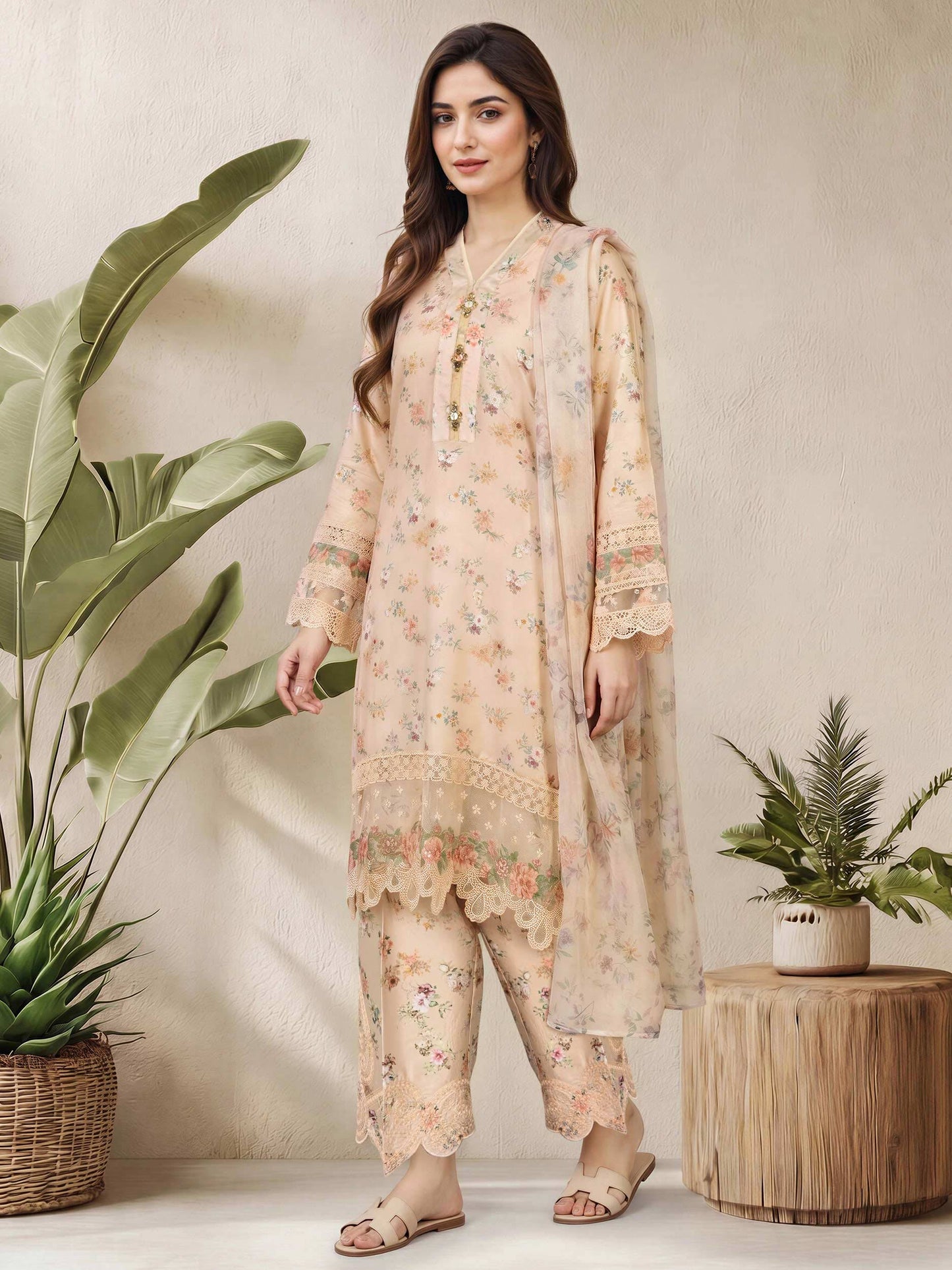 3 Piece Silk Suit- Embroidered (Pret)