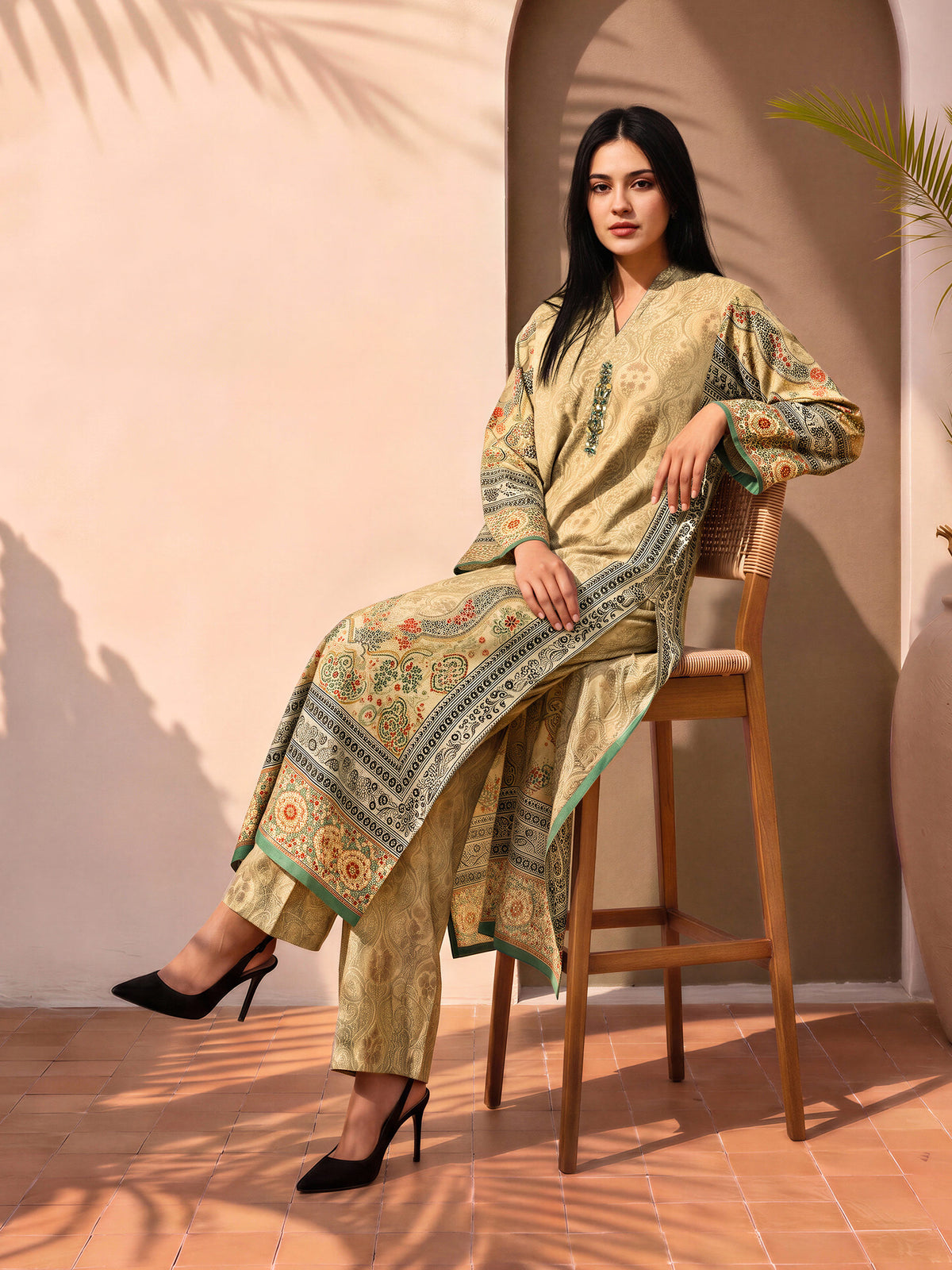 2 Piece Silk Suit- Embellished (Pret)