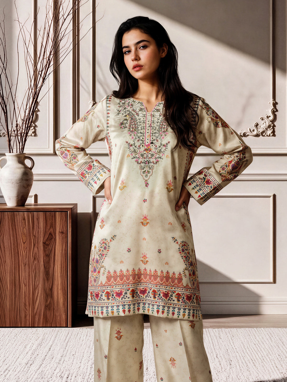 Silk Co-ord Set- Embroidered