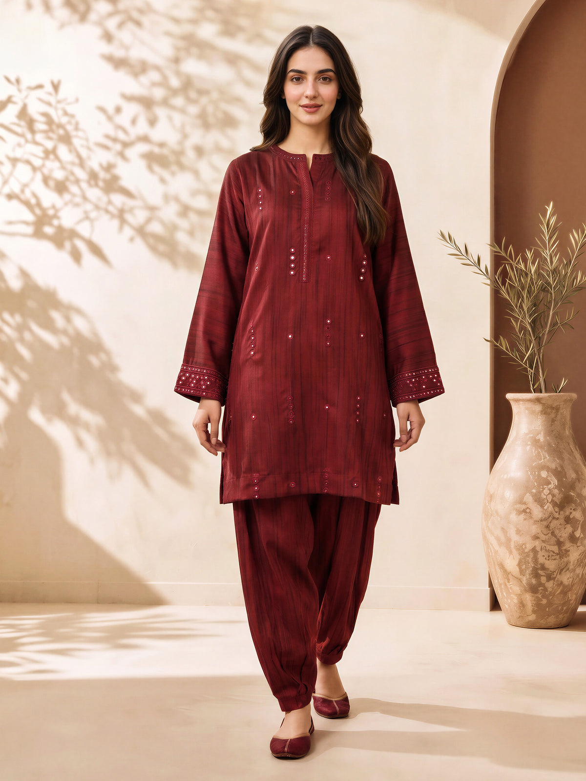 2 Piece Silk Suit- Embroidered (Pret)