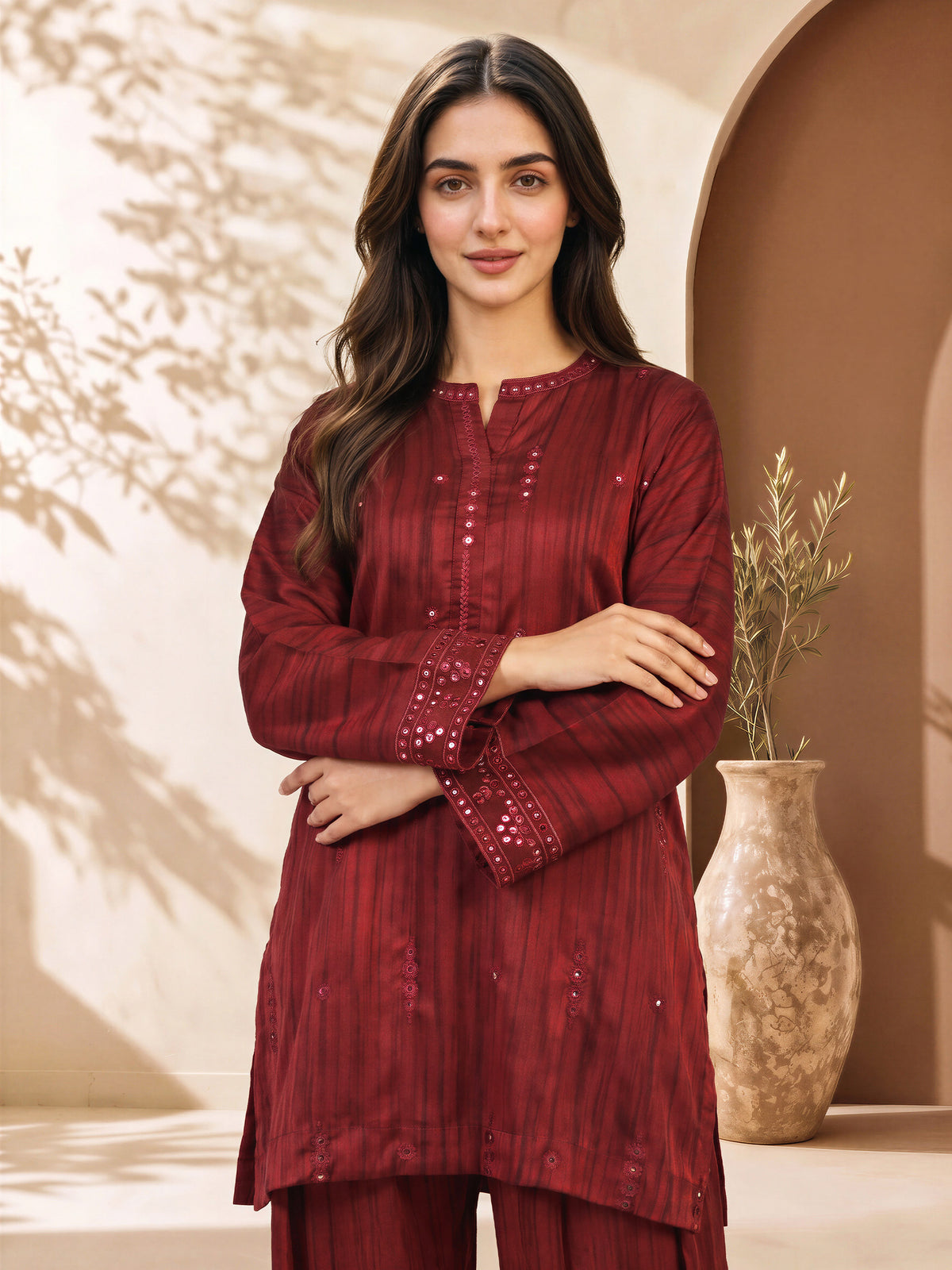 2 Piece Silk Suit- Embroidered (Pret)