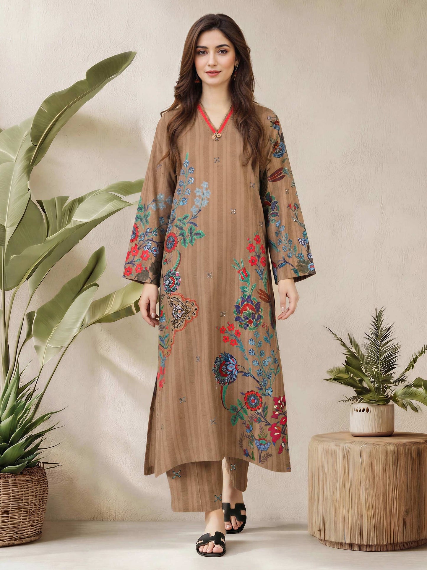 2 Piece Viscose Cotton Suit (Pret)