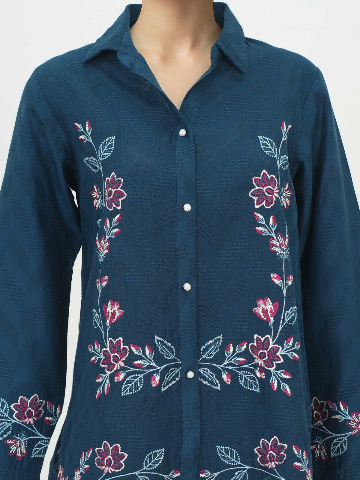 Self Jacquard Kurti- Embroidered (Pret)