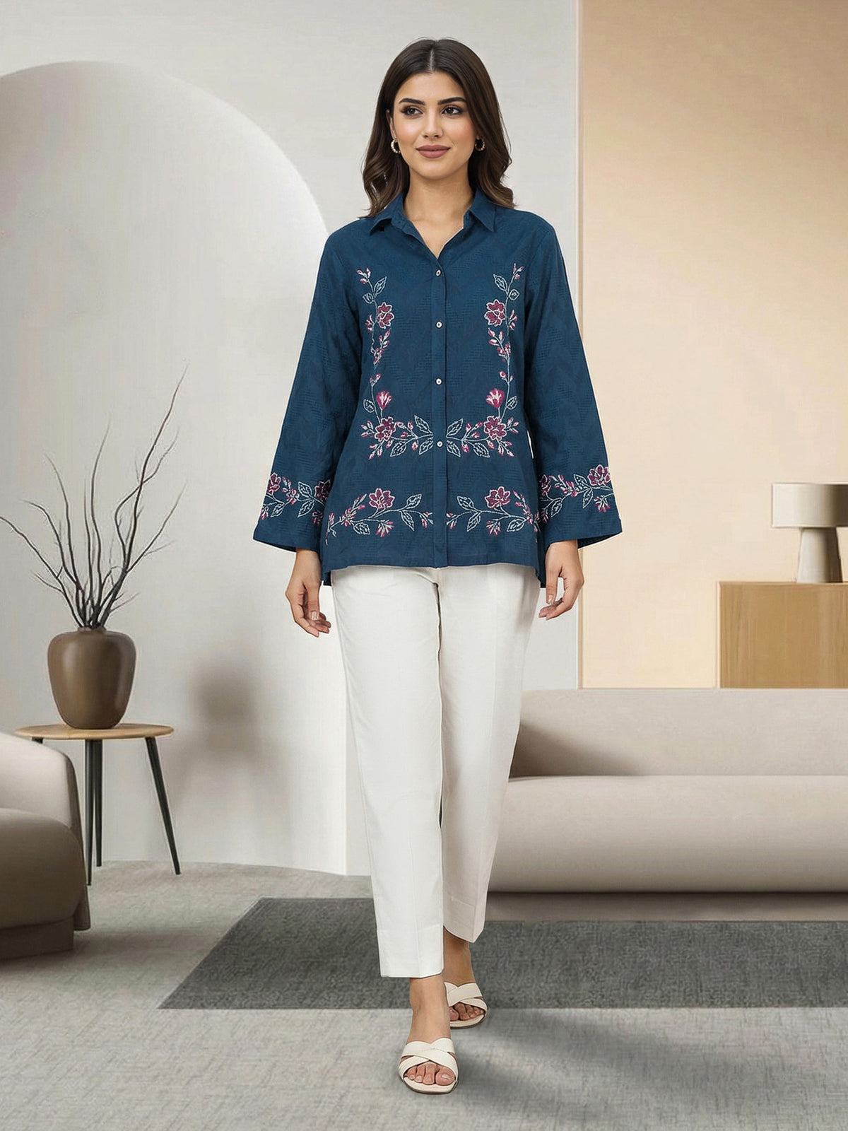 Self Jacquard Kurti- Embroidered (Pret)