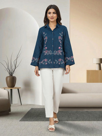 Self Jacquard Kurti- Embroidered (Pret)