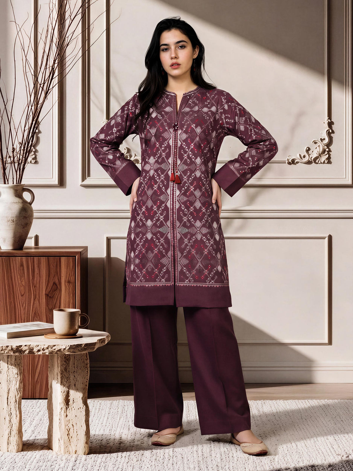 2 Piece Crepe Suit- Embroidered (Pret)