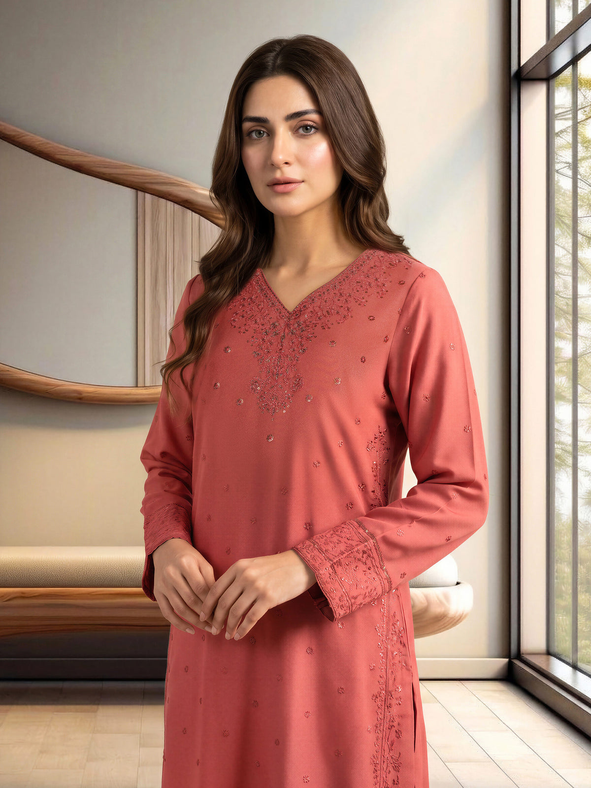3 Piece Crepe Suit- Embroidered (Pret)
