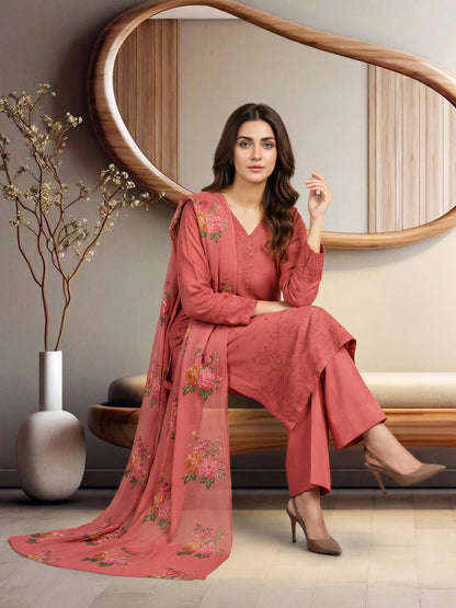 3 Piece Crepe Suit- Embroidered (Pret)