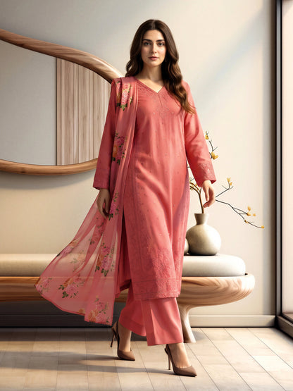 3 Piece Crepe Suit- Embroidered (Pret)
