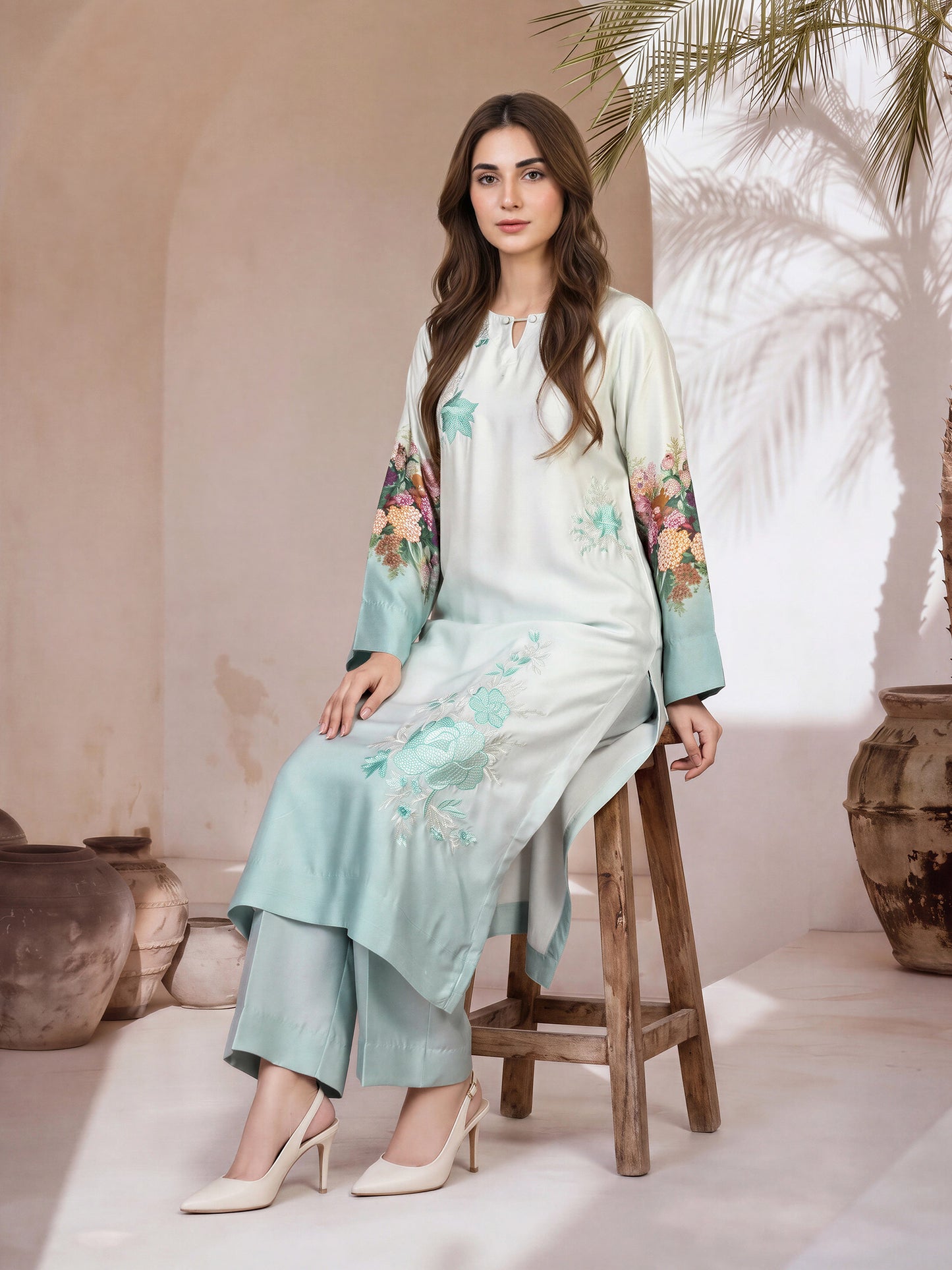 2 Piece Silk Suit- Embroidered (Pret)
