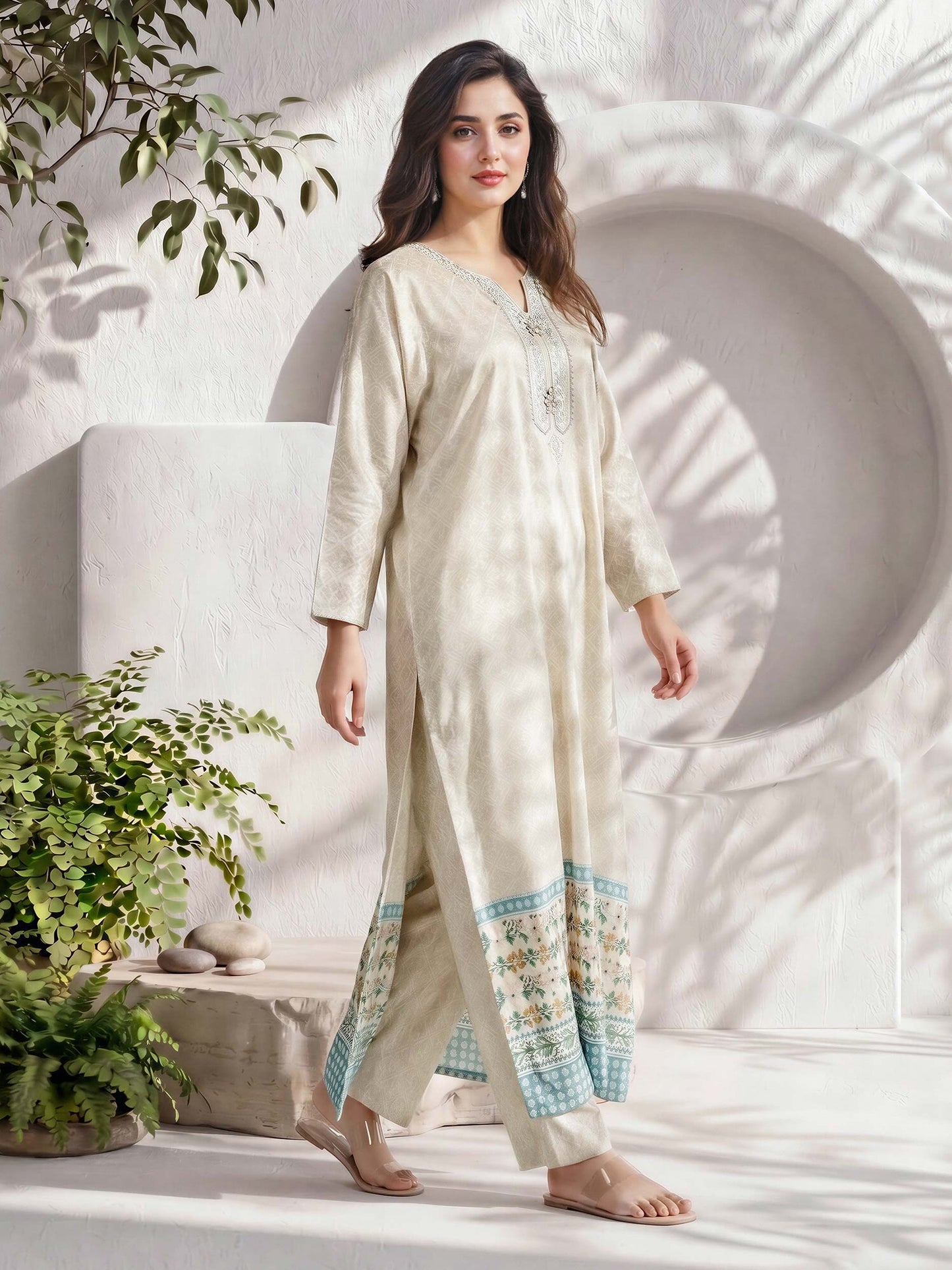 2 Piece Silk Suit- Embellished (Pret)