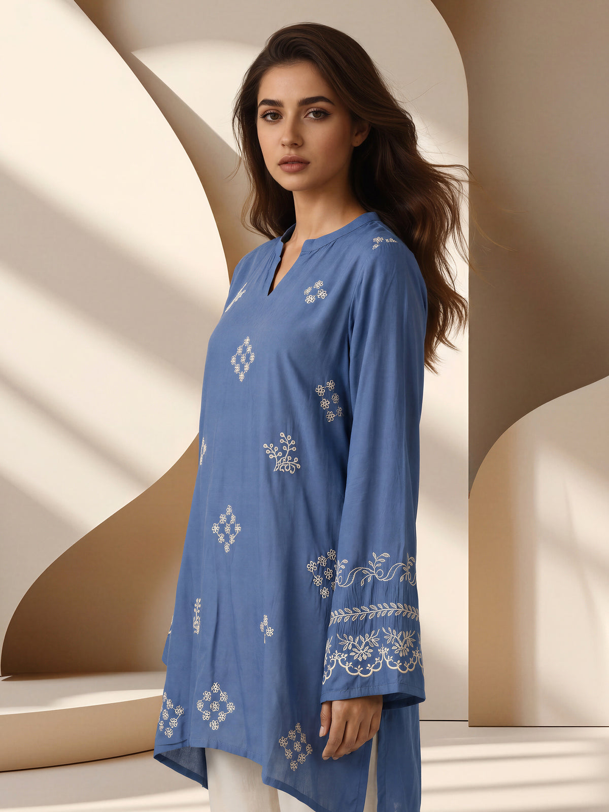 Self Jacquard Kurti- Embroidered (Pret)