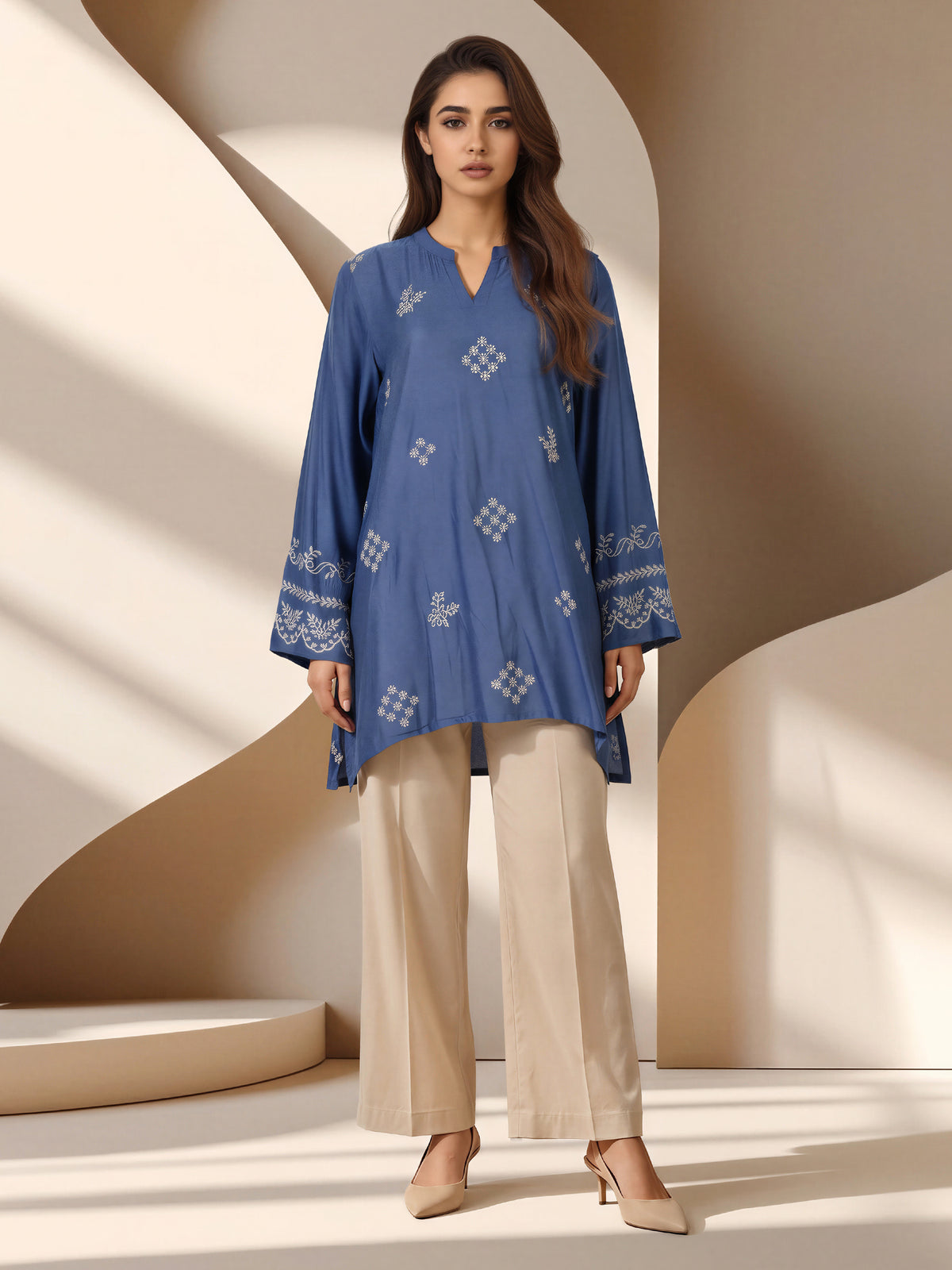 Self Jacquard Kurti- Embroidered (Pret)