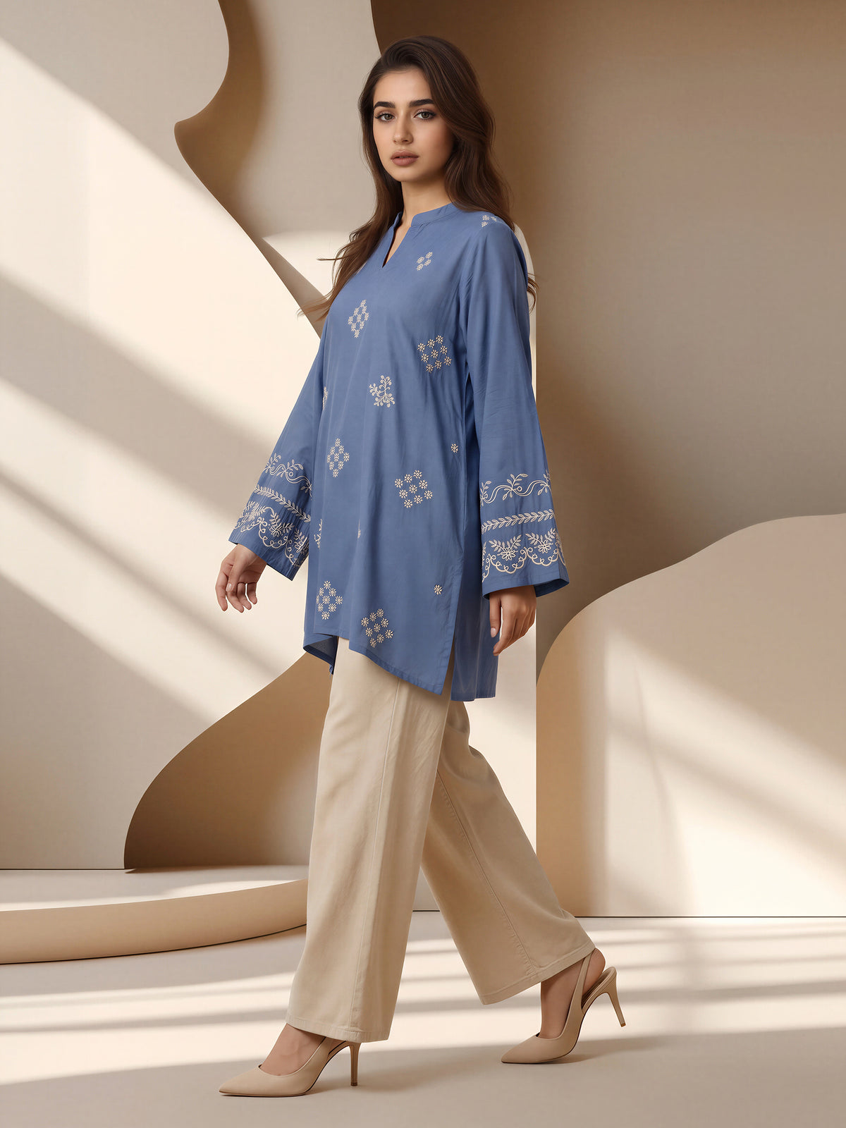 Self Jacquard Kurti- Embroidered (Pret)