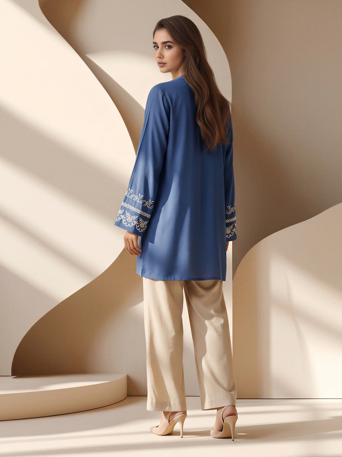 Self Jacquard Kurti- Embroidered (Pret)