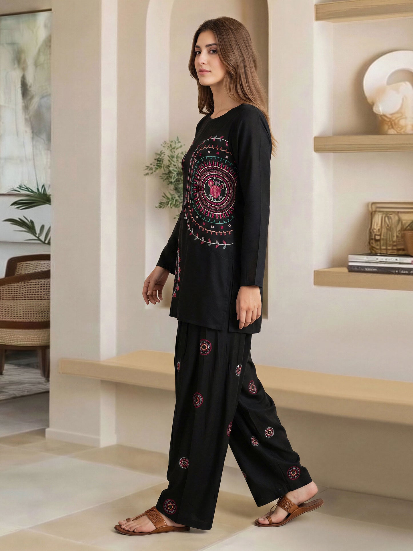 2 Piece Viscose Suit- Embroidered
