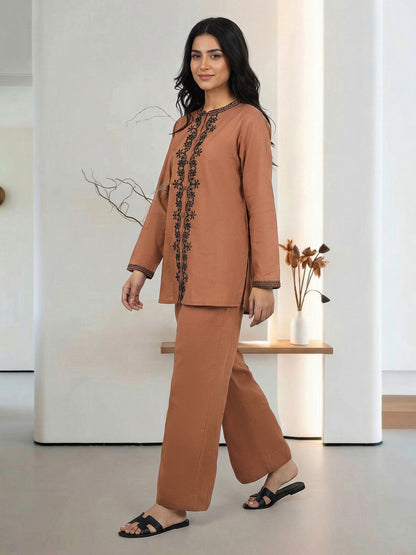Lawn Slub Co-ord Set- Embroidered