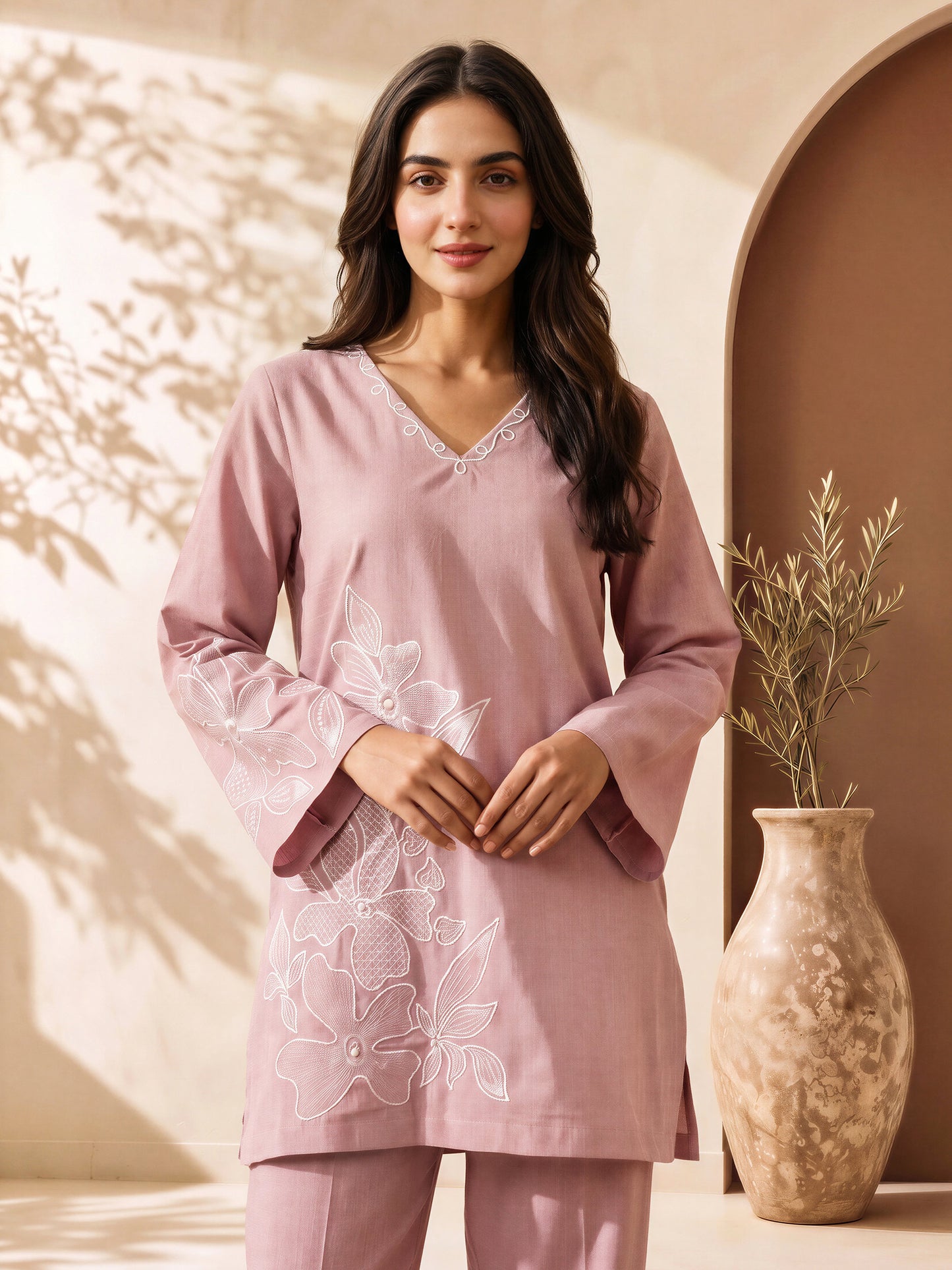 Yarn Dyed Co-ord Set- Embroidered