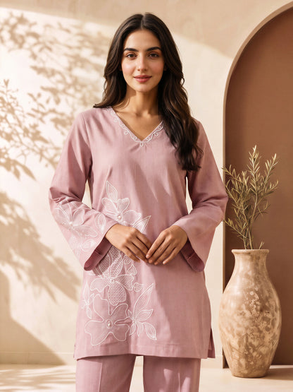 Yarn Dyed Co-ord Set- Embroidered