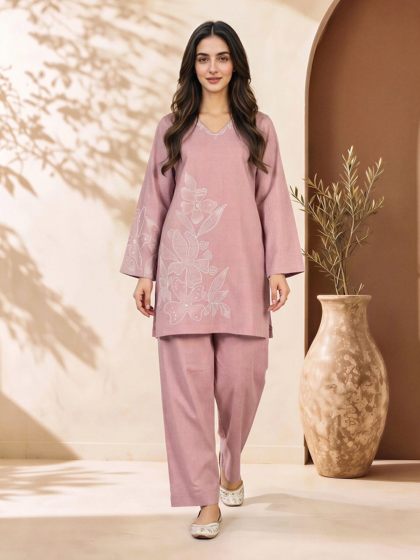 Yarn Dyed Co-ord Set- Embroidered