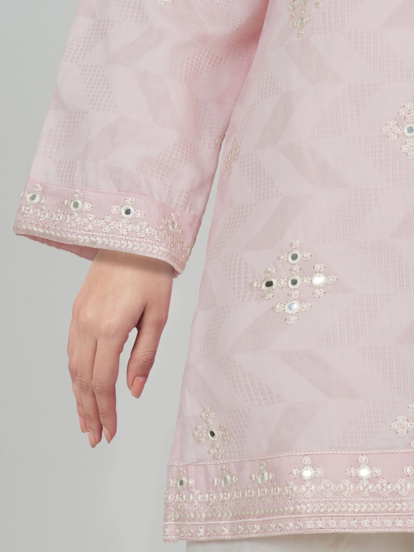 Self Jacquard Kurti- Embroidered (Pret)