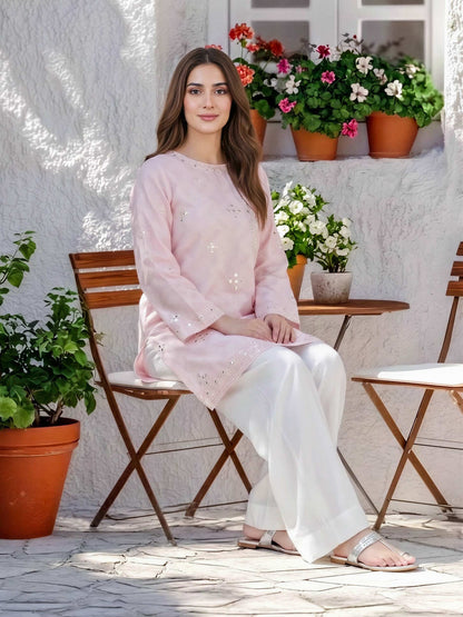 Self Jacquard Kurti- Embroidered (Pret)
