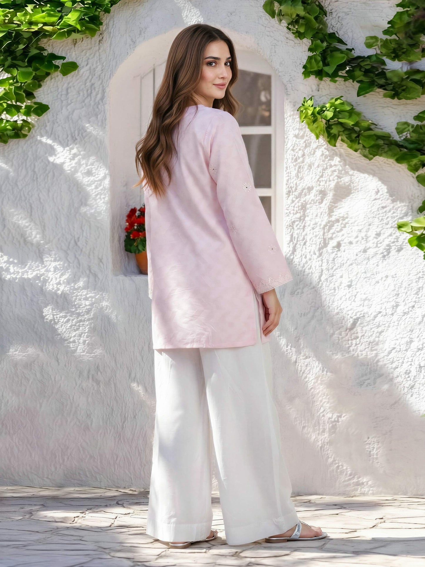 Self Jacquard Kurti- Embroidered (Pret)