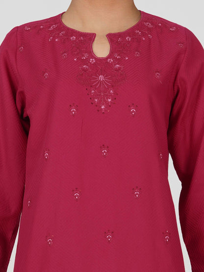 Self Jacquard Kurti- Embroidered (Pret)