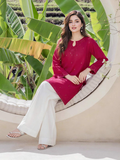 Self Jacquard Kurti- Embroidered (Pret)