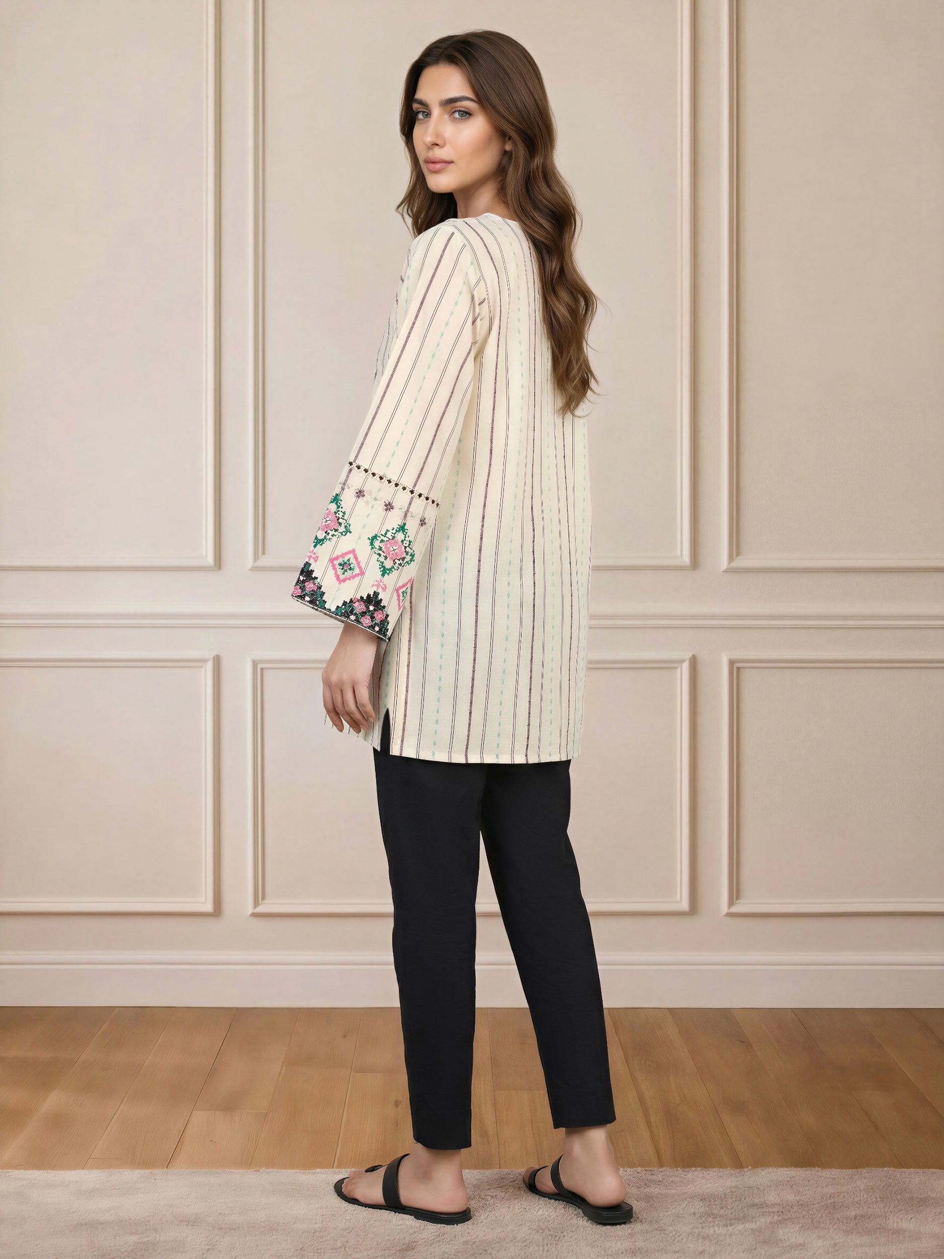 Self Jacquard Kurti- Embroidered (Pret)