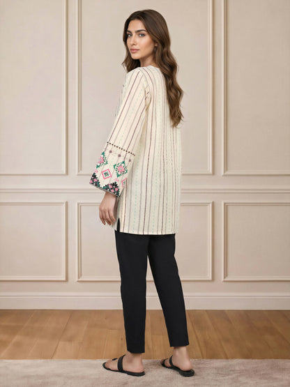 Self Jacquard Kurti- Embroidered (Pret)