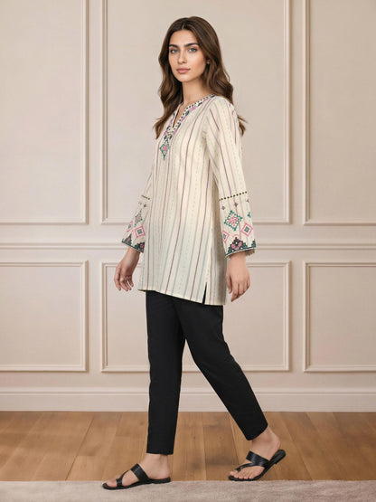 Self Jacquard Kurti- Embroidered (Pret)
