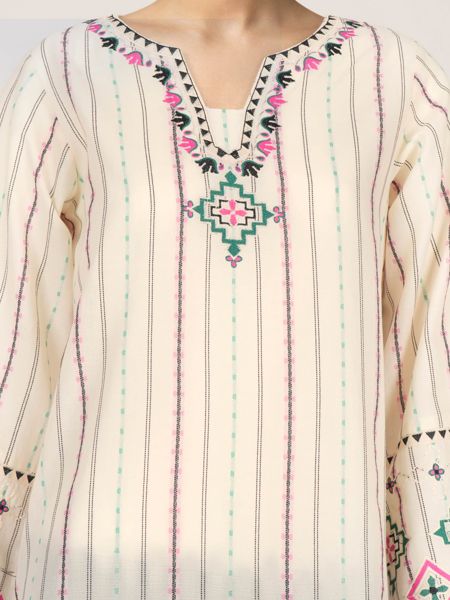 Self Jacquard Kurti- Embroidered (Pret)