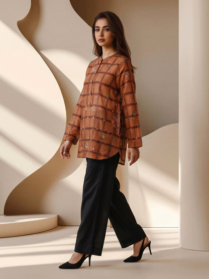Jacquard Yarn Dyed Kurti- Embroidered (Pret)