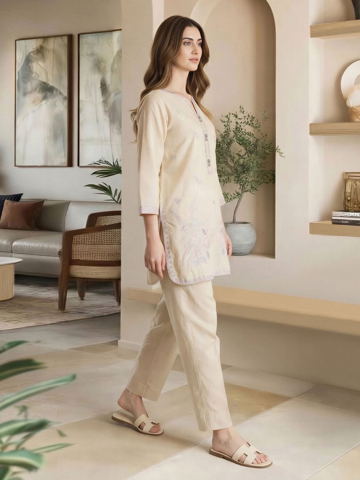Yarn Dyed Kurti- Embroidered (Pret)