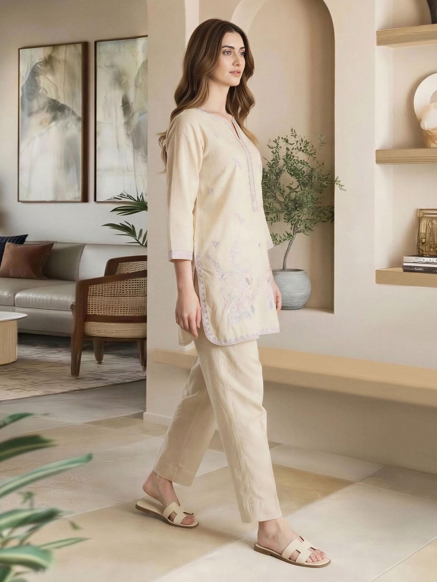 Yarn Dyed Kurti- Embroidered