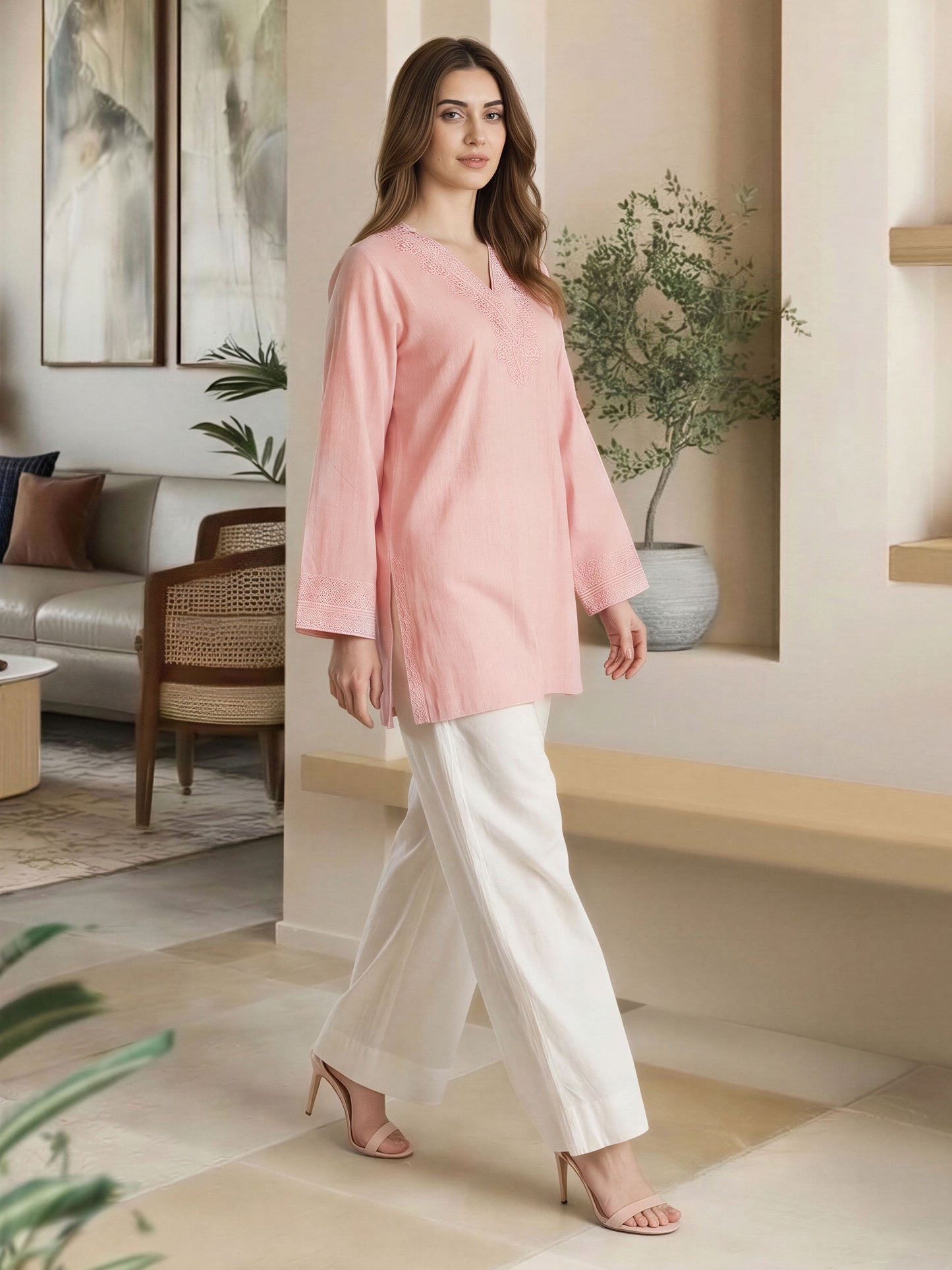 Yarn Dyed Kurti- Embroidered