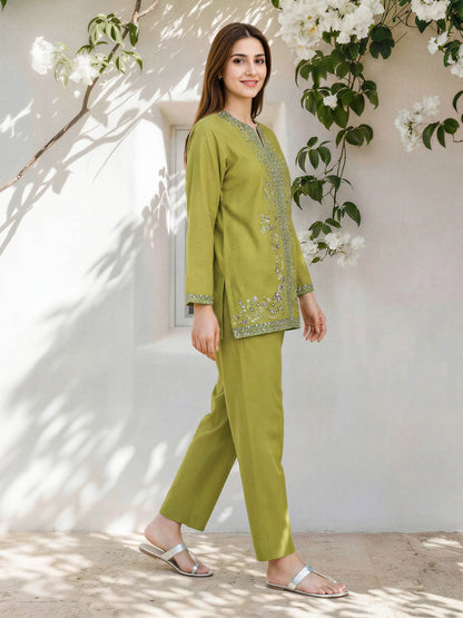 Dobby Co-ord Set- Embroidered
