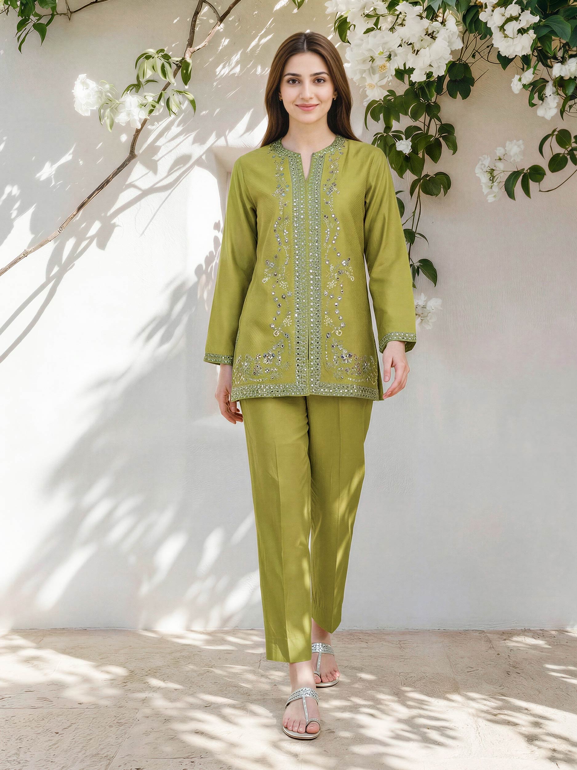 Dobby Co-ord Set- Embroidered